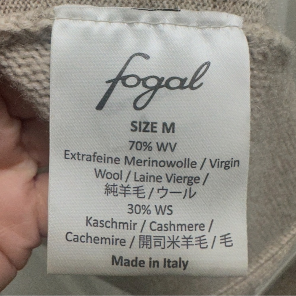 Open-Front Shawl Collar Cardigan - Fogal Merino Wool and Cashmere - beige - Picture 2 of 3